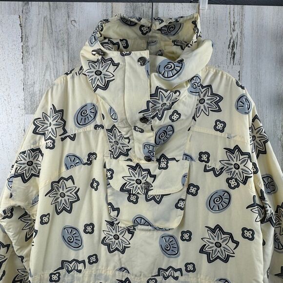 Vtg L.L. Bean Cream Light Yellow Flower Insulated Pull-Over Hooded Jacket Coat M - Picture 3 of 9